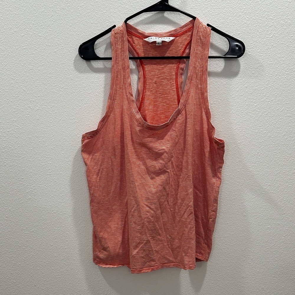 Women's Striped Coral orange Tank Top racerback spring summer large 100% cotton